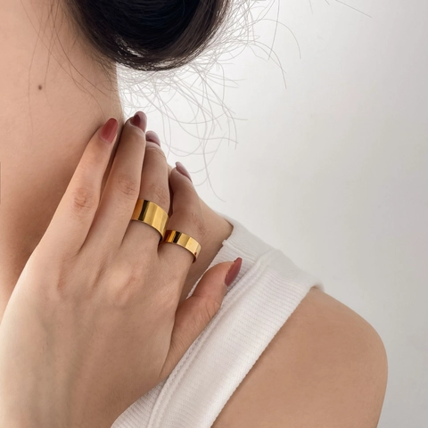 Anello A Fascia Lucido Minimalista Lucidato Ampio Superficie Piana Impilabile Gioielli In Acciaio Al Titanio Per Donne