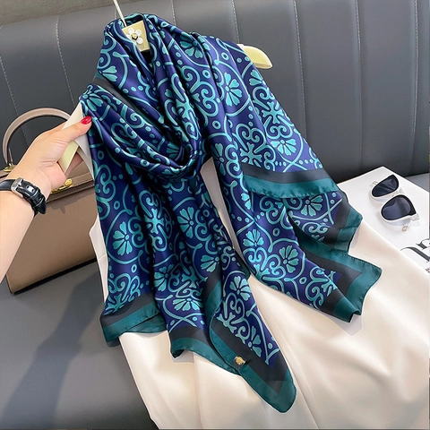 Damen Vintage Blumendruck Satin Schal Große Mode Elegante Weiche Schal Wrap Für Büro Pendeln Party Bankett Mode Accessoire
