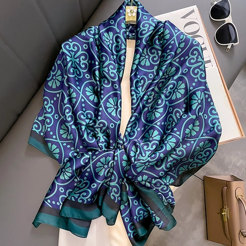 Damen Vintage Blumendruck Satin Schal Große Mode Elegante Weiche Schal Wrap Für Büro Pendeln Party Bankett Mode Accessoire