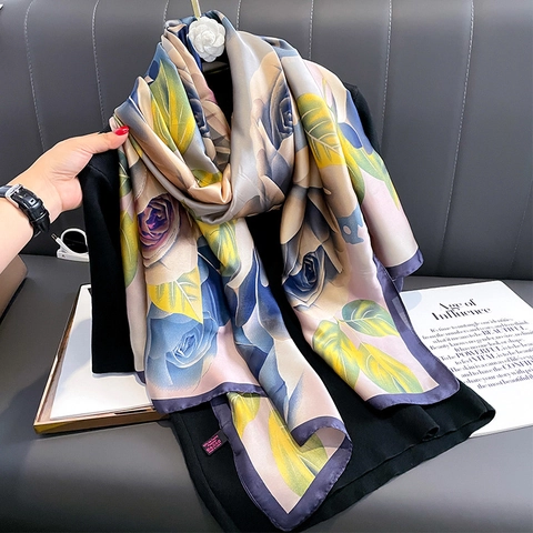 Sciarpa Da Donna In Finta Raso Con Stampa Floreale Grande Scialle In Raso Lungo Avvolgente Liscio Elegante Stile Pendolare