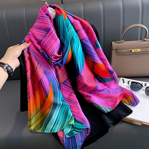 Damen Mode Satin Schal Abstraktes Gemaltes Muster Langes Umhängetuch Für Winter Herbst Warmer Eleganter Halsschal Accessoire