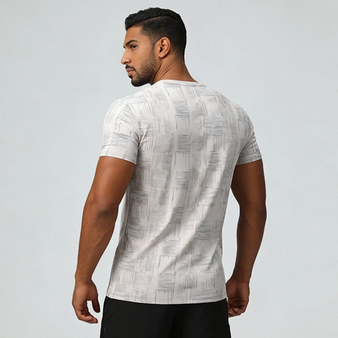 Men T-Shirt Quick Dry Athletic Gym Running Top Short Sleeve Nylon Spandex Geometric Pattern Sportswear