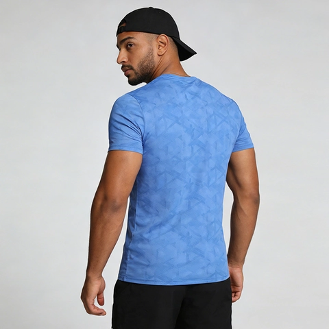 Men's Quick Dry Sports T-Shirt Nylon Spandex Short Sleeve Geometric Pattern Round Neck Breathable Athletic Top
