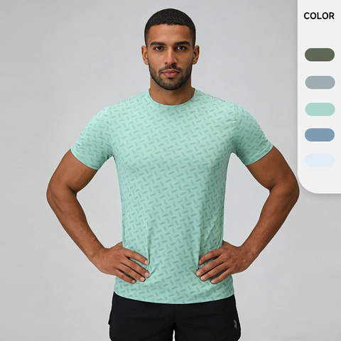 Camiseta Deportiva de Hombre Secado Rápido Transpirable Poliéster Elastano Estampado Geométrico Reflectante Manga Corta