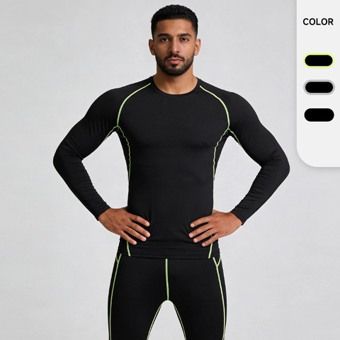 Men Compression Sports Suit Long Sleeve Top And Pants Polyester Spandex Quick Dry Breathable Gym Fitness Running Elastic