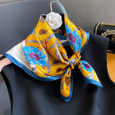 Sciarpa Quadrata In Raso Di Gelso Elegante Stampa Floreale Foulard Moda Vintage Satin Traspirante Accessorio Per Donne