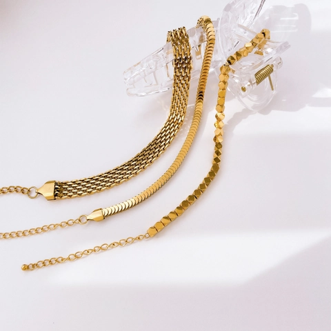 Retro Titanium Steel Bracelet Gold Plated Geometric Square Beads Fish Scale Mesh Chain Adjustable Jewelry For Women