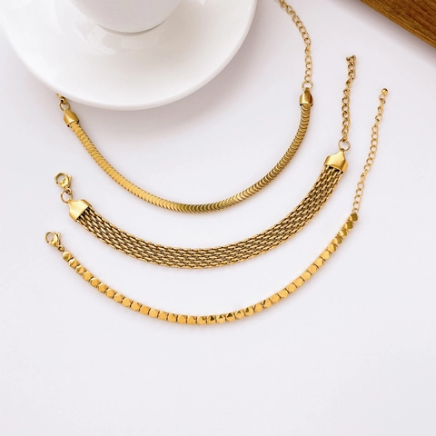 Retro Titanium Steel Bracelet Gold Plated Geometric Square Beads Fish Scale Mesh Chain Adjustable Jewelry For Women