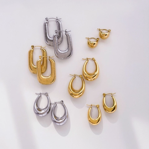 Orecchini A Cerchio A Forma Di U Acciaio Inossidabile Filettato Cavo Geometrico Mezzaluna Minimalista Gioielli Per Donna