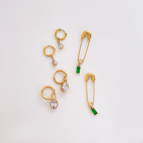 Pendientes Tendencia Acero Titanio Circonita Diseño Imperdible Forma Ovalada Pera Joyas Para Mujeres