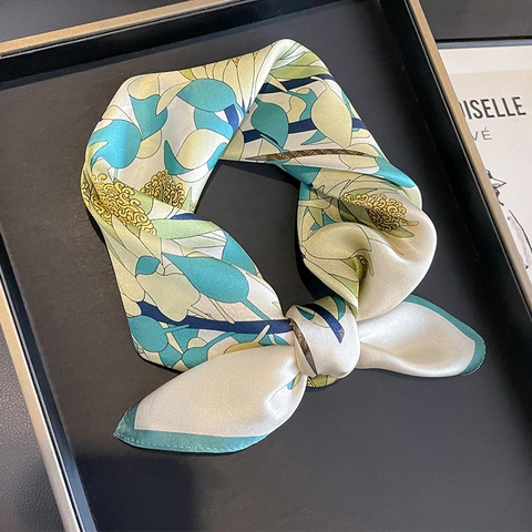 Foulard Quadrato Con Stampa Floreale Raso Di Gelso Morbido Lucido Sciarpa Accessorio Moda Per Donna Elegante Arredo Borsa