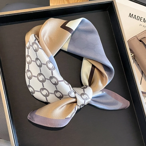 Carré De Satin De Mûrier Foulard Color Block Imprimé Géométrique Satin Bandana Pour Femme Professionnelle