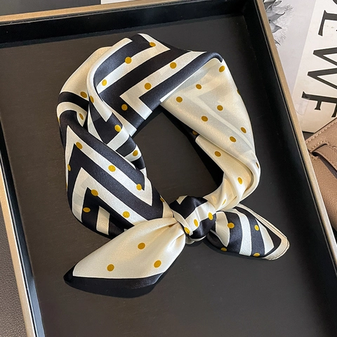 Foulard Quadrato Da Donna In Moda Pura Raso Di Gelso Pois Strisce A Zigzag Elegante Accessorio Da Collo In Raso