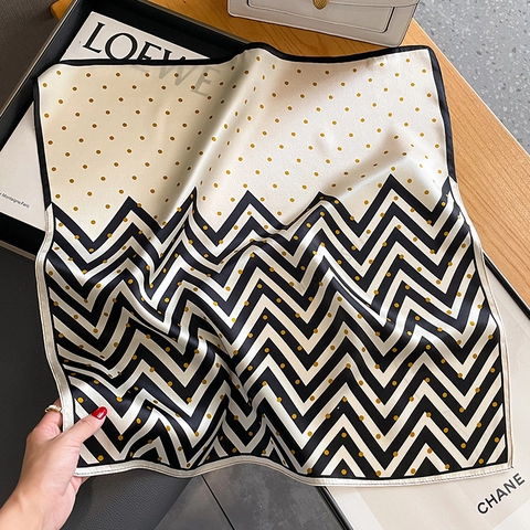 Foulard Quadrato Da Donna In Moda Pura Raso Di Gelso Pois Strisce A Zigzag Elegante Accessorio Da Collo In Raso