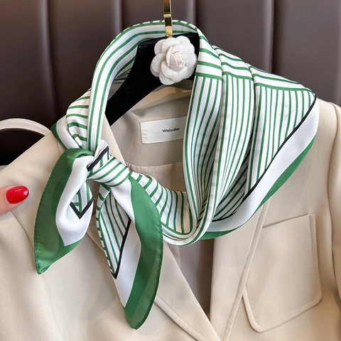 Striped Square Satin Scarf Satin Imitation Satin Neckerchief For Women Fashion Elegant Hair Head Scarf Wrap