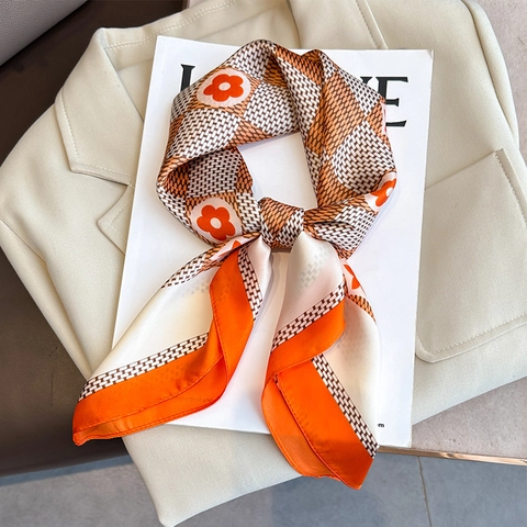 Pañuelo Cuadrado De Satén Sintética Satén Estampado Floral Damero Pañoleta Cinta Pelo Accesorio De Moda Elegante Mujer