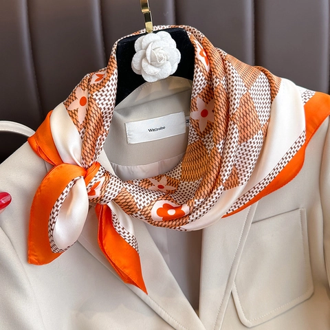 Pañuelo Cuadrado De Satén Sintética Satén Estampado Floral Damero Pañoleta Cinta Pelo Accesorio De Moda Elegante Mujer