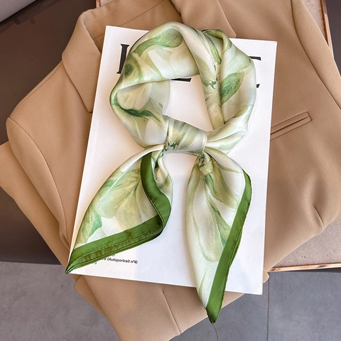 Pañuelo Cuadrado Con Estampado Floral Para Mujer Elegante Satén Simulación Satén Envoltura Cuello Banda Pelo Decoración Accesorio