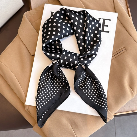 Elegant Satin Square Scarf Polka Dot Floral Paisley Print Neck Scarf For Women French Style Hair Band Bag Accessory