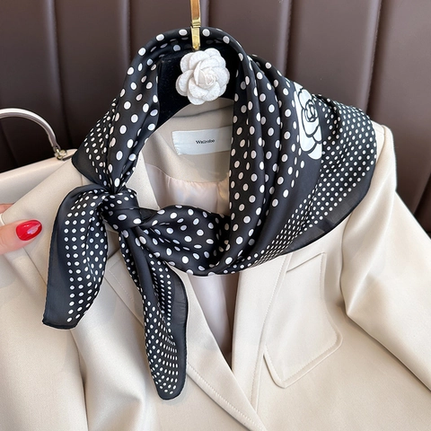 Elegant Satin Square Scarf Polka Dot Floral Paisley Print Neck Scarf For Women French Style Hair Band Bag Accessory