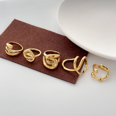 Anillo Abierto Abstracto Minimalista de Acero Inoxidable para Mujer Dorado Galvanizado Geométrico Forma de Serpiente Joyería Moda