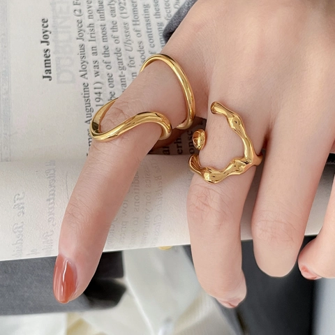 Anillo Abierto Abstracto Minimalista de Acero Inoxidable para Mujer Dorado Galvanizado Geométrico Forma de Serpiente Joyería Moda