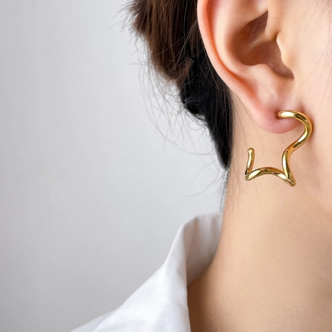 Geometrische Titanium Stalen Creolen Verguld Twist Golf Bamboe Schaakbord Zirkoon Minimalistische Sieraden Voor Dames