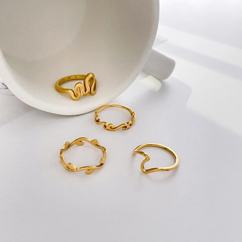 Abstract Seagull Wave Leaf Shape Rings Titanium Steel Minimalist Geometric Fashion Jewelry For Women