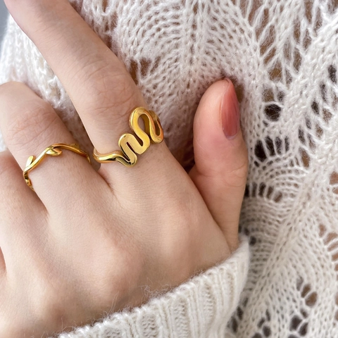 Abstract Seagull Wave Leaf Shape Rings Titanium Steel Minimalist Geometric Fashion Jewelry For Women