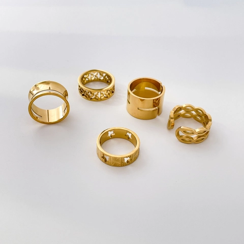Anello In Acciaio Inossidabile Placcato Oro Stella Quadrifoglio Geometrico Traforato Gioielli Di Moda Minimalisti