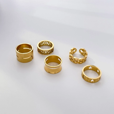Anello In Acciaio Inossidabile Placcato Oro Stella Quadrifoglio Geometrico Traforato Gioielli Di Moda Minimalisti