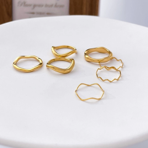 Anillos De Línea De Onda Irregular Acero Inoxidable Chapado En Oro Pulido Espejo Apilable Joyería De Nudillos Estética Minimalista Para Mujer