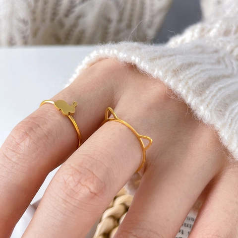 Ringe Titanstahl 18K Vergoldet Minimalistische Schmetterling Stern Bärenohren Kaninchen Motiv Schmuck Geschenk Damen