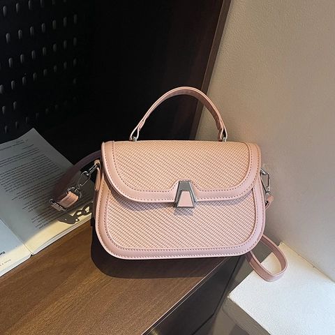 Women Crossbody Bag Vintage PU Leather Braided Small Square Handbag With Top Handle Contrast Color Elegant Messenger