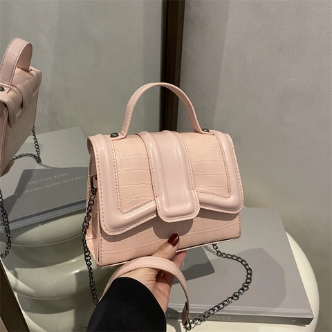 Women Crocodile Pattern Crossbody Handbag PU Leather Small Square Bag Chain Strap Versatile Fashion