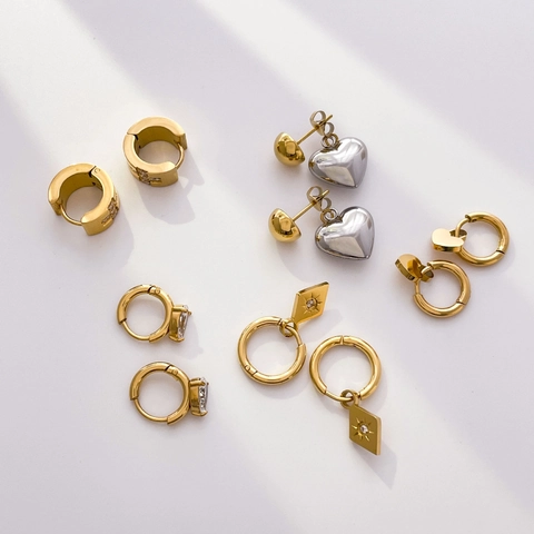 Orecchini In Acciaio Inossidabile Cuore Croce Zircone Rombo Pendente Gioielli Per Donna Oro E Argento Stile Minimalista