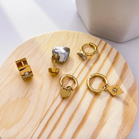 Orecchini In Acciaio Inossidabile Cuore Croce Zircone Rombo Pendente Gioielli Per Donna Oro E Argento Stile Minimalista