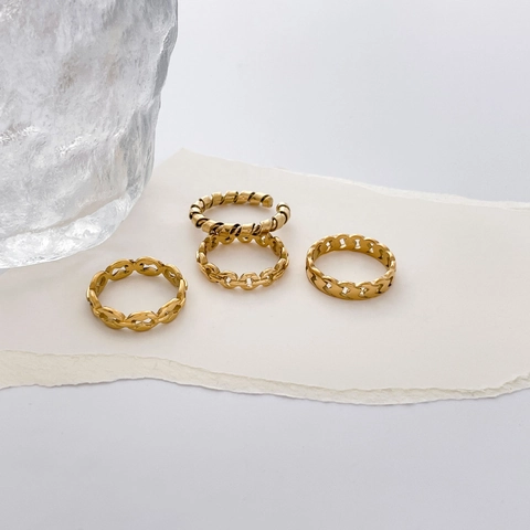 Hohle Kettenringe Geometrisch Gedreht Spiral Offenes Band Titanstahl Gold Vergoldet Minimalistischer Schmuck