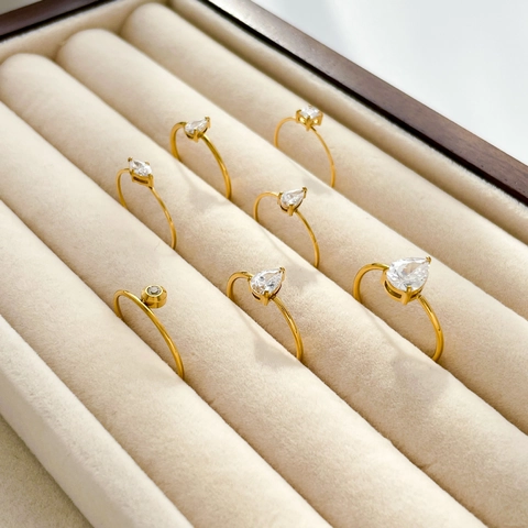 Minimalistische Dames Ring Titanium Staal 18K Verguld Zirkonia Druppel Marquise Vierkant Geometrisch Sieraden
