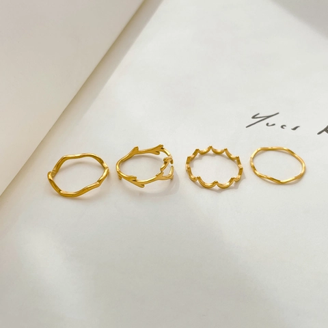 Anello In Acciaio Al Titanio Con Motivo A Onde Design A Ramo Inciso Irregolare Gioielli Minimalisti Da Donna Elegante Oro