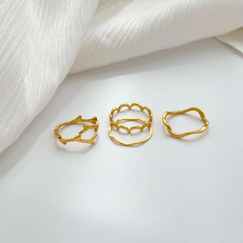 Anello In Acciaio Al Titanio Con Motivo A Onde Design A Ramo Inciso Irregolare Gioielli Minimalisti Da Donna Elegante Oro