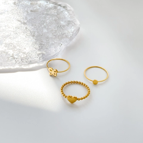 Minimalist Titanium Steel Rings For Women Gold Plated Heart Bead Hollow Butterfly And Round Disc Fashion Jewelry