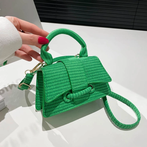 Mini Woven Texture Crossbody Bag With Arched Bottom Top Handle Flap Square Handbag For Women Stylish Summer Vacation Bag