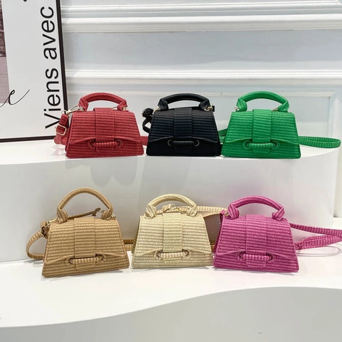Mini Woven Texture Crossbody Bag With Arched Bottom Top Handle Flap Square Handbag For Women Stylish Summer Vacation Bag