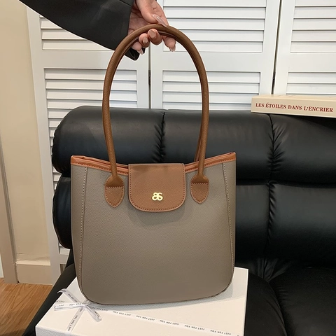 Bolso de Mano de Moda para Mujer de Cuero PU con Bloques de Color Textura Litchi Bolso de Hombro de Gran Capacidad Bolso de Desplazamiento Elegante