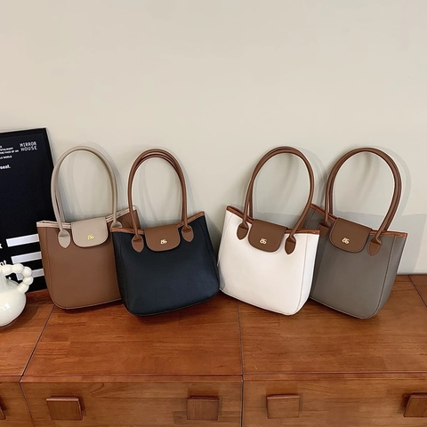 Bolso de Mano de Moda para Mujer de Cuero PU con Bloques de Color Textura Litchi Bolso de Hombro de Gran Capacidad Bolso de Desplazamiento Elegante