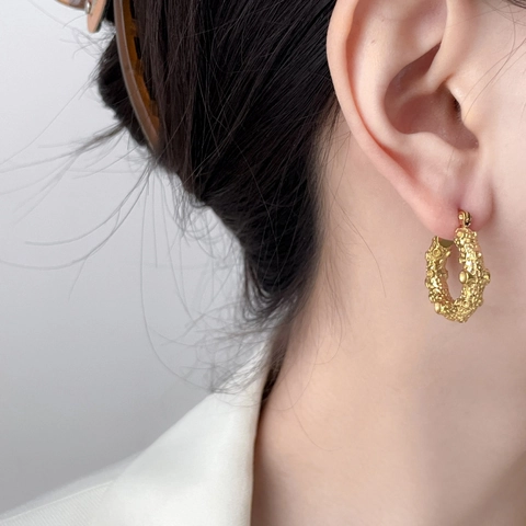 Orecchini A Cerchio Geometrici Placcati Oro 18K Acciaio Al Titanio Corda Intrecciata Nodo Texture Meteorite Per Donne