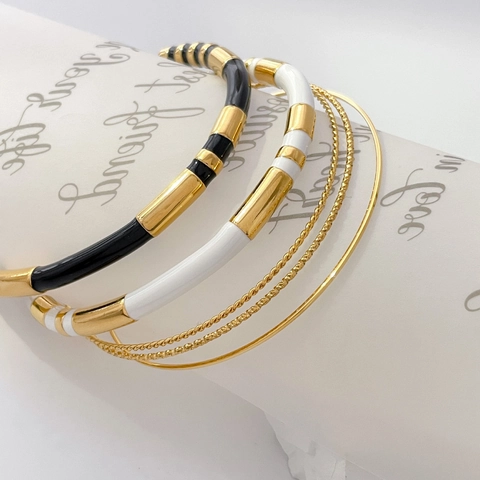 Minimalistische Roestvrijstalen Bangle Armband Voor Dames Met Gedraaide Touwtextuur En Zwart Wit Emaille Open Sieraden