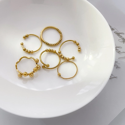 Spinner Ring Titanstahl 18K Vergoldet Bewegliche Perlen Welle Twist Design Stapelbarer Minimalistischer Modeschmuck Für Damen