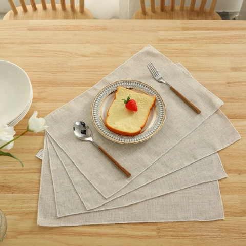 Mantel Individual de Poliéster Beige Minimalista Japonés para Mesa de Comedor Resistente al Calor Rectangular Aspecto Lino Decoración Cocina